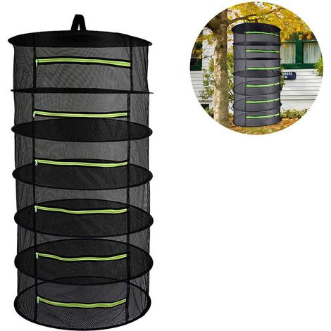 Filet de séchage pour plantes en maille, pliable et suspendu, avec fermeture éclair, pour herbes aromatiques, noir, 6 couches