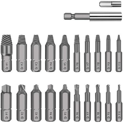 Kit d'extraction de vis endommagées, 22 pièces, kit de démontage pour boulon cassé, kit d'extraction HSS tout usage avec porte-embout d'extension magnétique et adaptateur de douille, argent (1/5)