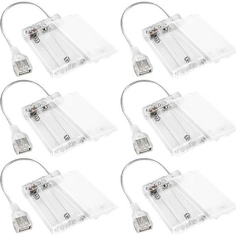 Bloc-batterie USB 6 pièces pour éclairage LED, bloc-batterie portable 5V avec couvercle pour lampes à brancher, 3 porte-piles AA avec interrupteur - JBMEDIA (1/4)