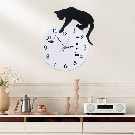 Reloj de pared creativo con forma de gato de JSSEVN - Decoración del hogar - Diseño de gato en el reloj - Espejo para sala de estar - Diseño de pared 3D (1/4)