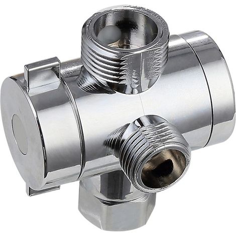Raccord de tuyau de dérivation en ABS chromé à 3 voies, adaptateur en forme de T pour robinet d'angle, tuyau de douche/baignoire. (1/5)
