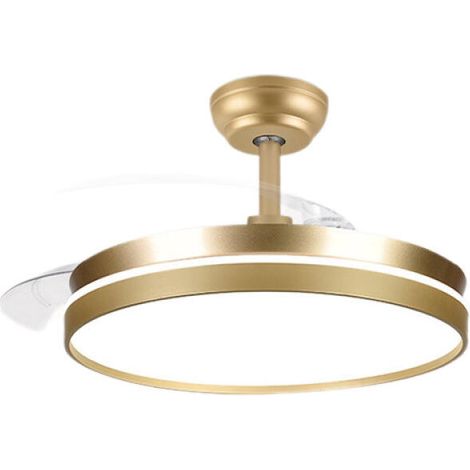 106cm Ventilateur Plafond Rétractable avec Lumière LED, Silencieux 6 vitesses, télécommande, éclairage LED dimmable, finition dorée, pour salon, chambre et cuisine (1/5)
