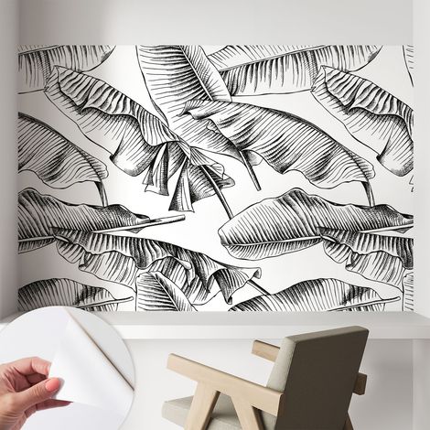 Papier peint autocollant adhésif installation rapide du papier peint durable et résistante Feuilles de bananier 104x70 cm (1/5)