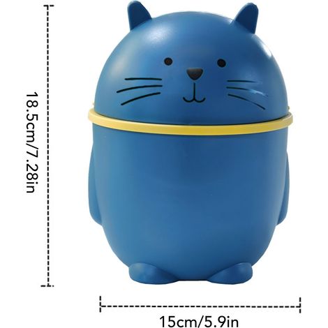 Corbeille de bureau avec couvercle en plastique, mignonne mini poubelle multifonction bleue pour maison et comptoir (1/5)
