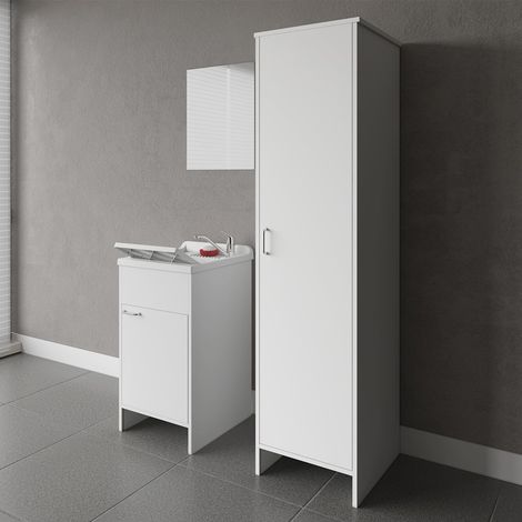 Negrari COMP 7 - Waschbecken-Set mit Spiegeltür und Waschsalon-Säule