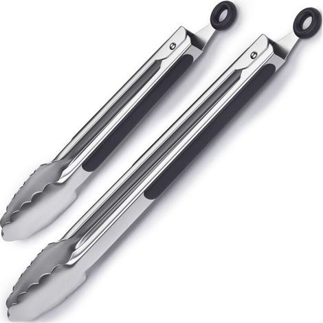 Pince barbecue en acier inoxydable et silicone résistant à la chaleur – Set de 2 pinces 22,9 cm et 30,5 cm – Mécanisme de verrouillage (1/5)