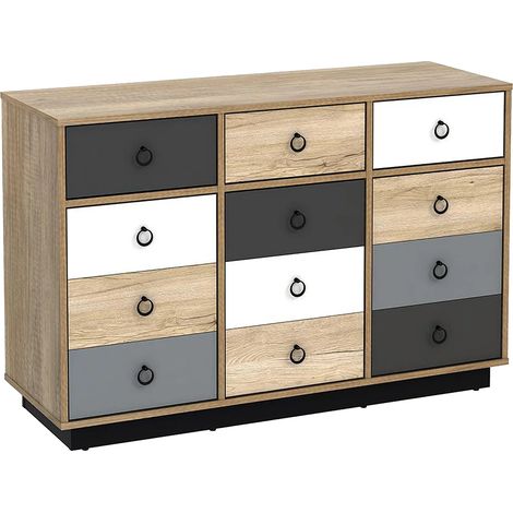 Vente-Unique – Commode enfant KRYPTON 3 tiroirs 3 portes – Panneau de particules mélaminé – Longueur 113 cm – Hauteur 74 cm – Profondeur 39.6 cm (1/4)