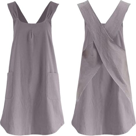 Tabliers croisés dans le dos, tabliers en coton à 2 poches, style tablier japonais, robe de jardin, gris (1/5)