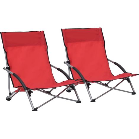 Beach Chair Set of 2 Red Oxford fabric, steel Medium Folding vidaXL