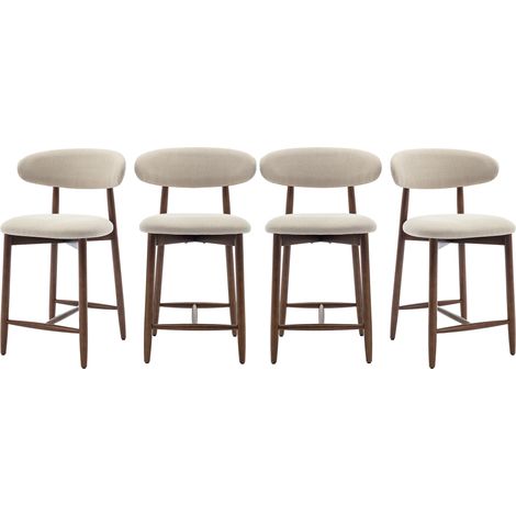 COLAMY Lot de 4 chaises de bar – Tabourets modernes avec dossier haut, assise confortable en tissu, pour comptoir, îlot de cuisine ou salle à manger - beige
