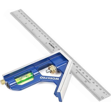 Règle d'angle de Combinaison, Equerre à Combinaison 300mm en Acier Inoxydable, Équerre Combinée avec Niveau à Bulle et Tire-Lignes Pratique, Idéal pour Mesure, Marquage (1/5)