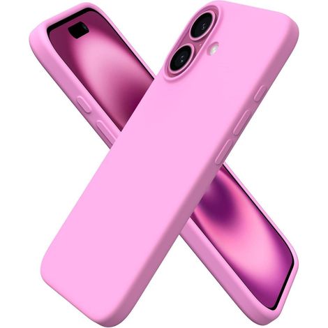 Coque en silicone liquide pour iPhone 16 6,1 pouces, protection intégrale anti-rayures et antichoc, rose fleur de cerisier (1/5)