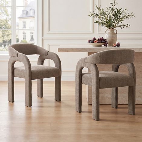 Wahson Chaise de Salle à Manger en Chenille Chaise de Cuisine Lot de 2 avec Dossier Incurvé, Chaise Dîner Moderne pour Cuisine/Salle à Manger, Brun