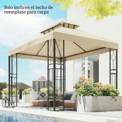 Tenda da sole di ricambio 4x3 m con doppio tetto, fori di drenaggio e protezione UV. Solo tenda da sole. Telaio non incluso. Colore bianco crema. (1/5)