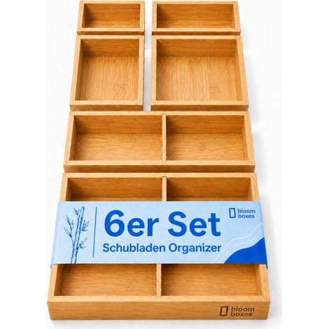 Lot de 6 organiseurs de tiroirs, en 100 % bambou, boîtes de rangement en différentes tailles, pour cuisine, salle de bain et bureau, maquillage (6) (1/5)