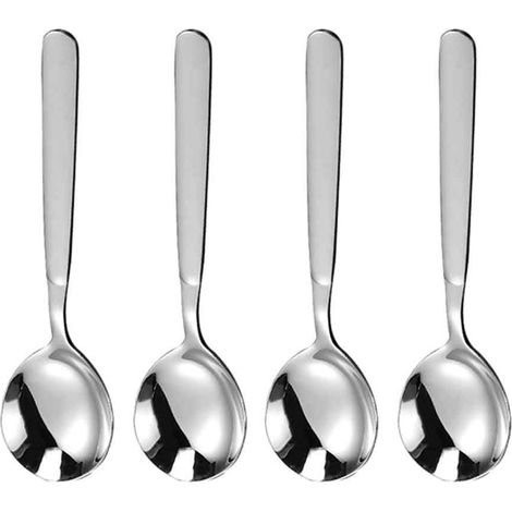 Ensemble de 4 cuillères à soupe rondes de qualité supérieure en acier inoxydable, robustes et profondes. (1/5)