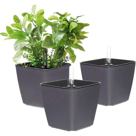 Blumentopf 13cm Plastik eckig 3er Set selbstwässernd Schwarz (1/5)