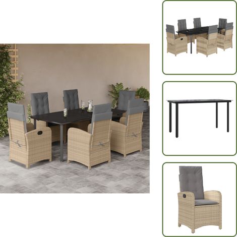 Cuscini per seduta - vidaXL Set Pranzo da Giardino 7 pz con Cuscini Beige Misto Polyrattan - Cuscini per schienale