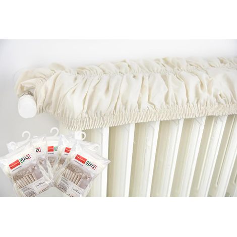 Lot de 5 housses de radiateur élastiques en beige extensibles de 80 à 140 cm écru pour radiateur en tissu, couvre-radiateur en tissu, tissu en coton, 100 % couvre-radiateur (1/4)