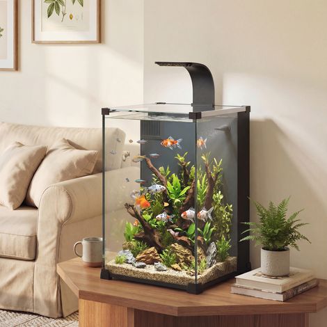 Aquarium en verre trempé nano aquarium avec filtre intégré pompe 5w et éclairage led noir 30x30x45cm conception robuste