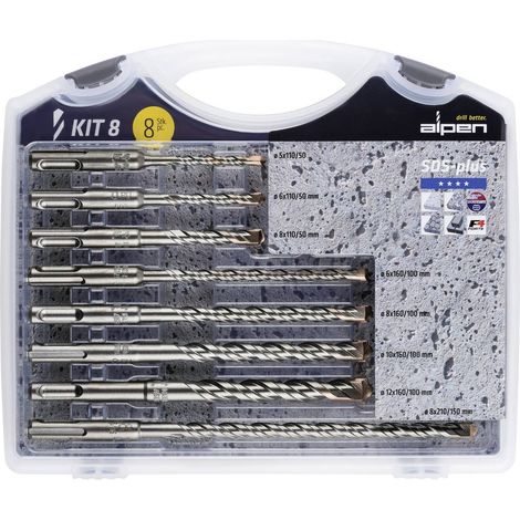 Jeu de forets pour marteau-perforateur 8 pièces SDS-Plus Alpen 80704100100 1 set A635801 (1/2)