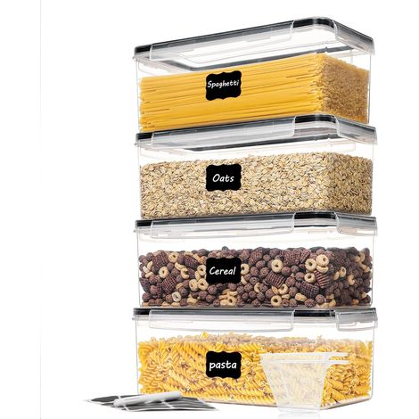 3.2L Vorratsdosen mit Deckel Luftdicht 4er Set, BPA Frei Aufbewahrungsbox Küche, Vorratsgefäß für Spaghetti, Nudeln, Müsli, Cornflakes