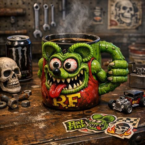 Mug/tasse à café Rat Fink Mouse au design original et unique - Mug Fink Mouse - A - 325 ml