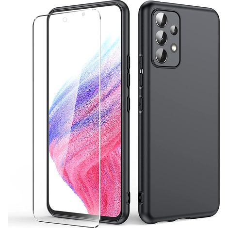 Étui pour SAMSUNG GALAXY A53 5G Noir mat Silicone Fin + Verre (1/5)