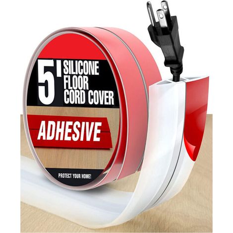 Cache Câble Sol 5M x 6,5 cm - Goulotte en Silicone Auto-Adhésive - Protége Câbles au Sol, Facile à Couper et Installer (Blanc)