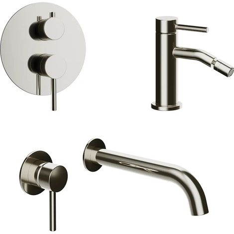 Set miscelatori lavabo ad incasso bidet senza scarico e incasso doccia c deviatore nickel spazzolato Bette (1/4)