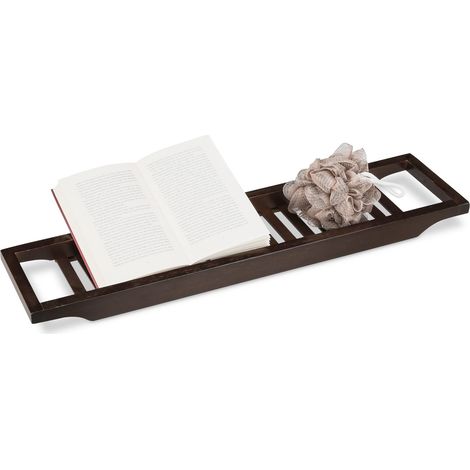Pont de baignoire tablette de baignoire salle de bain en bambou HxlxP: 4 x 65 x 15 cm, brun laqué (1/5)