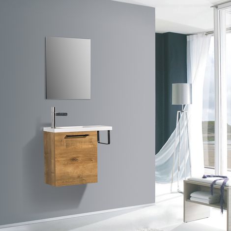 BERNSTEIN - Mobile lavabo MDF Rovere 55x22x52cm + foro rubinetto 1 anta cerniera flessibile portasciugamani Nero - TABLO 400	quercia