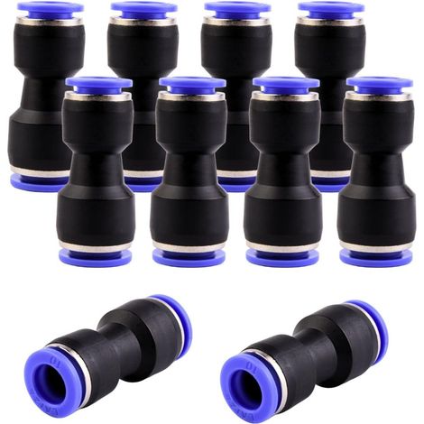 10 - Raccord Pneumatique - Réducteur Droit - Connexion Push-in Pour Air Et Eau - Plastique Résistant - Noir Et Bleu - 12x10mm (1/5)