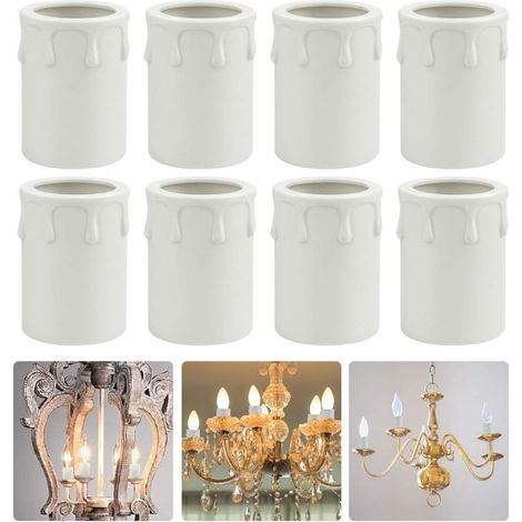 MINKUROW 8 pezzi Portacandele in plastica bianca a forma di candela Candele a tubo di candela durevoli Gocce 43 60mm Facile da installare per sostituire lampadari Applique da parete Candeliere Decora (1/5)