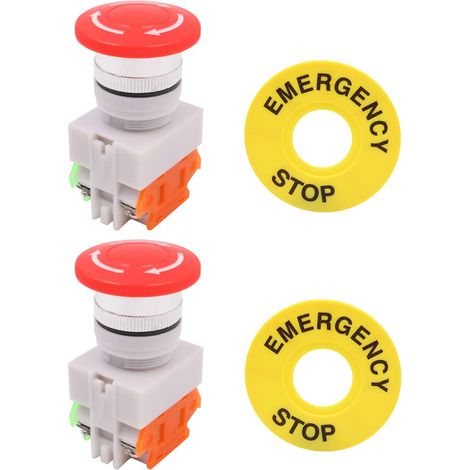 Lot de 2 boutons d'arrêt d'urgence rotatifs 1NO 1NC avec panneau d'arrêt d'urgence (1/5)