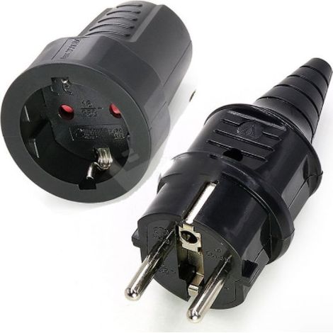 2 Sets Kit Fiche Mâle + Prise Femelle 250V 16A Fiche Électrique en Caoutchouc Broche IP44 Fiche d'alimentation Étanche, Noir (1/5)