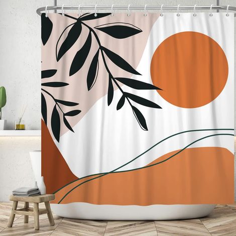 180x200cm Rideau de Douche du Milieu du siècle Abstrait Boho Aquarelle Soleil Feuille de Palmier Rideau de Salle de Bain Abstrait Plante Tropicale Feuilles Rideaux de Douche (1/5)
