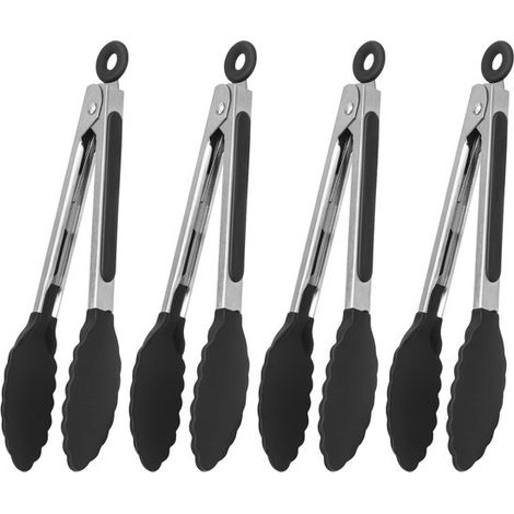 Set di 4 pinze da cucina, pinze da portata in silicone, pinze da cucina con teste in silicone e manici in acciaio inox per cucinare, buffet, grigliare (1/5)
