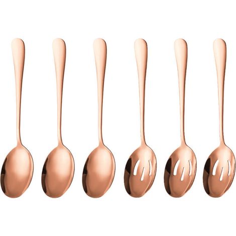 Cuillère De Service - Cuillère À Égoutter - Acier Inoxydable Alimentaire - 22 Cm - Rose Doré - Lot De 6 Pièces