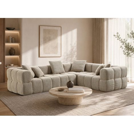 Canapé d'angle réversible en velours texturé taupe REBECCA (1/5)