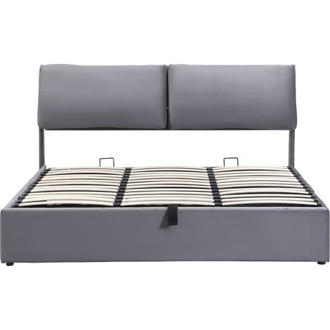 Lit coffre capitonné 180x200 cm en velours gris, hydraulique, MODENUIT (1/5)