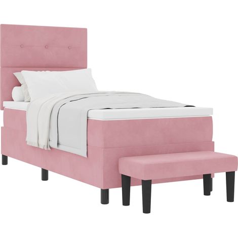 Box Spring Bed with Cushion Pink 190 x 90 cm Velvet vidaXL