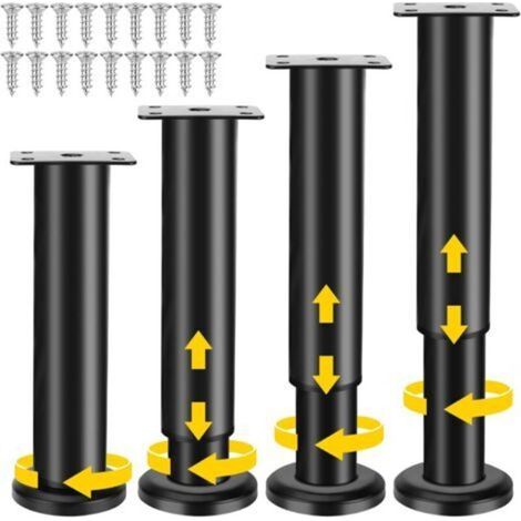 4 Möbelfüße, 18–30 cm verstellbar, inklusive 18 Schrauben, Metall-Möbelfüße für Sofa, Schrank, Tisch, Stuhl – Schwarz (1/5)