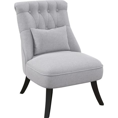 Sillón relax gris de lino con cojín lumbar y patas de madera de caucho 52,5 x 69 x 77 cm HOMVRA (1/5)