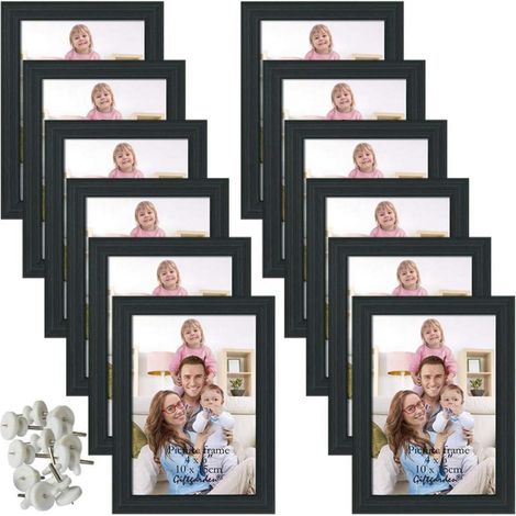 Giftgarden 12tlg. Bilderrahmen Set 10x15 cm Schwarz Fotos Collage Wand Tisch (1/5)