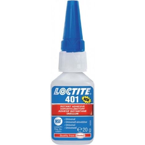 Pegamento universal Loctite 401 de 20 ml, de secado rápido e instantáneo, de baja viscosidad, para metal, caucho, plásticos, madera, cartón y cerámica. (1/3)