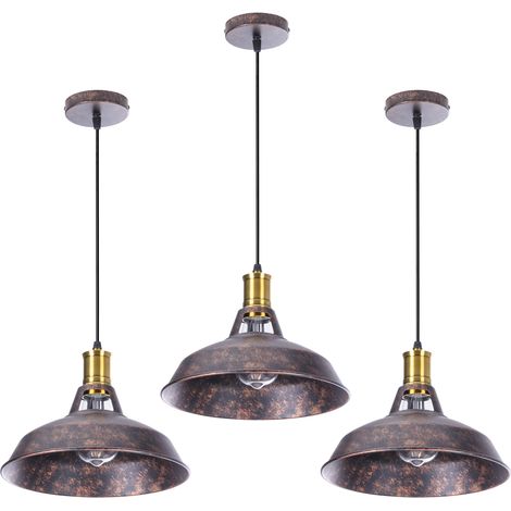 3er Pendelleuchte Lampenschirm Vintage Hängelampe aus Metall Edisen E27 Lampe für Loft Esszimmer Wohnzimmer Flur (Rost)