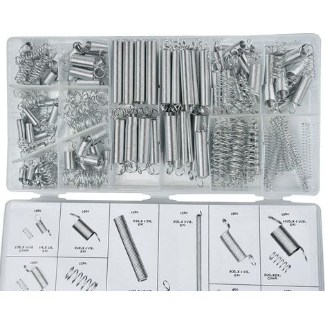 Ressorts de compression, ressorts de traction - Assortiment de 20 tailles de ressorts d'extension en acier galvanisé avec boîte de rangement (200 pièces) (1/4)