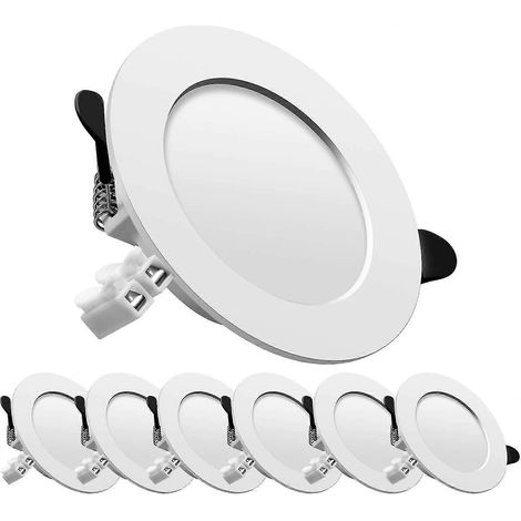 Spot encastré LED extra-plat, plafonnier rond encastré, 7 W 700 lumens (équivalent 70 W incandescent), 175-265 V CA, blanc chaud, pour salle de bain, L (1/5)