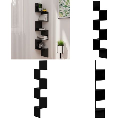 Étagère d'angle murale noir brillant 19x19x123 cm - Etagere Murale - Étagère D'angle - Rangement Mural - Décoration Murale - Meuble D'angle - Home & Living (1/5)